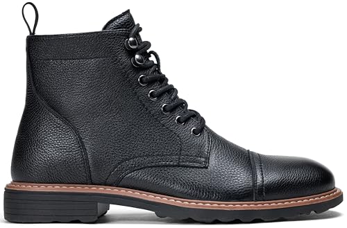 Image of Jousen Leather Boots for Men Dress Retro Classic Design Mens Boots Cap Toe Boot Black Rubber Sole