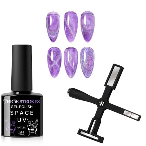 Image of THR3E STROKES 9D Cat Eye Gel Nail Polish 7.5ML - Glitter Magnetic Gel with 3D Shimmering Effect - 5 in 1 Magnet Set - UV /LED Soak Off Gel for Nail Art & DIY Manicure at Home (CE4)