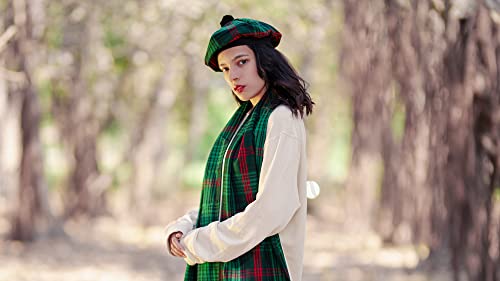 Image of Scottish Tam O' Shanter Hat Tartan Bonnet Pom Pom Wool Flat Cap One Size