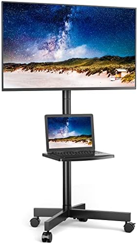 Rfiver Universal Mobile TV Cart for 23-60 inch Flat Screen TVs up to 88lbs, Portable Rolling TV Stand with Mount and Locking Wheels, Black Floor/Outdoor TV Stand with Shelf, Max VESA 400x400mm