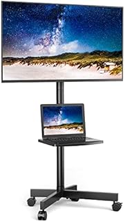 Rfiver Universal Mobile TV Cart for 23-60 inch Flat Screen TVs up to 88lbs, Portable Rolling TV Stand with Mount and Locking Wheels, Black Floor/Outdoor TV Stand with Shelf, Max VESA 400x400mm