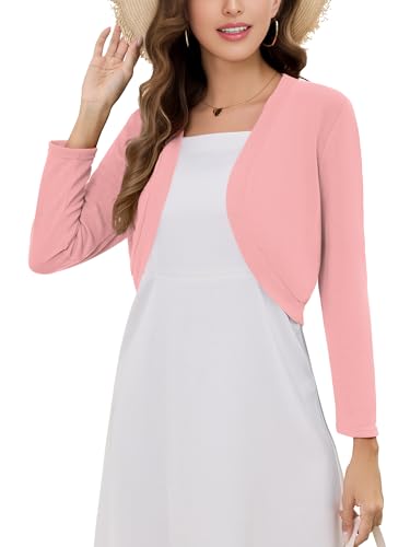 Image of Women's Long Sleeve Shrugs Lightweight Open Front Cropped Cardigan for Women S-2XL