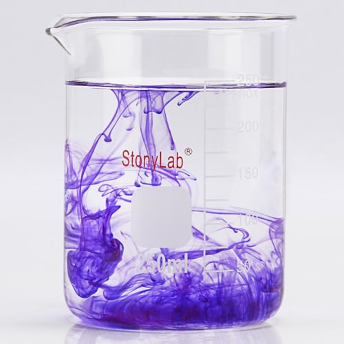stonylab Glasbecher, 1 Pack Borosilikatglas, Graduierter Niedrigform-Griffinbecher mit Ausgießer, 250 ml