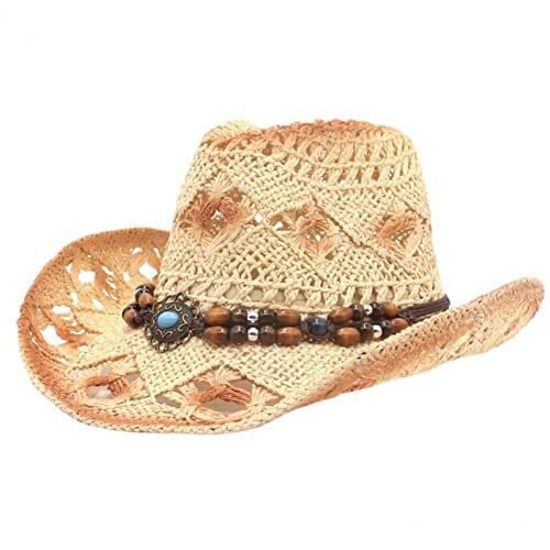 Ruluti Amplia Sombrero De De Paja para Mujeres Hombres Viajes Playa Aire Libre Cowboy Western Cowgirl Hat Band Band Classic Beach Sombreros