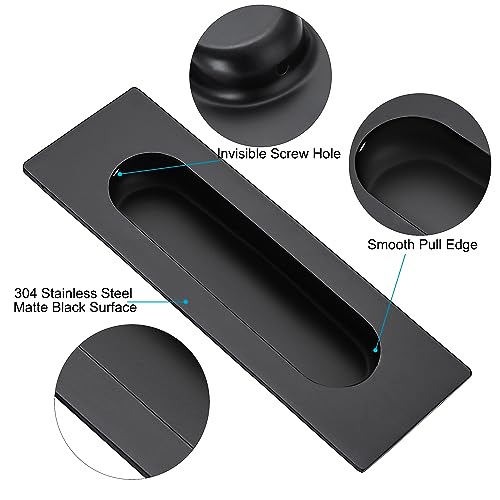 Malimali 120mm Sliding Door Handles Recessed Finger Flush Pulls for Kitchen Cabinet Door Closet Door Stainless Steel Rectangular Door Pulls Cupboard Hardware (Matte Black - Image 3