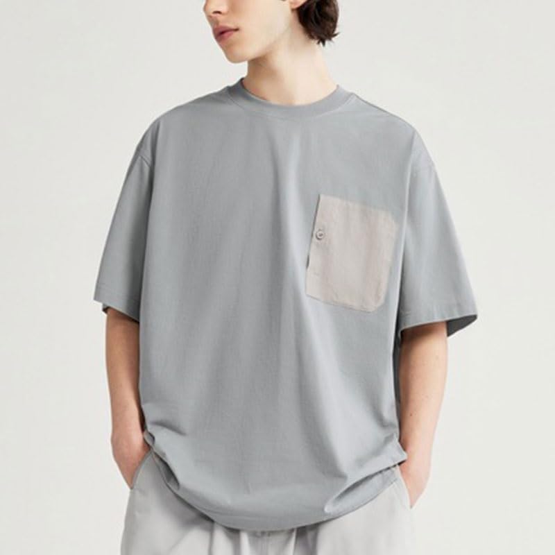 Outdoor Versatile Short Sleeves Sports Casual Round Neck T-Shirt Loose Breathable Polyester Vest with Pocket(OneColor,Large)