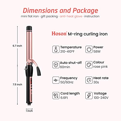image for Hoson Curling Iron 1 Inch for Long Hair, Ceramic Hair Curling Iron Lon