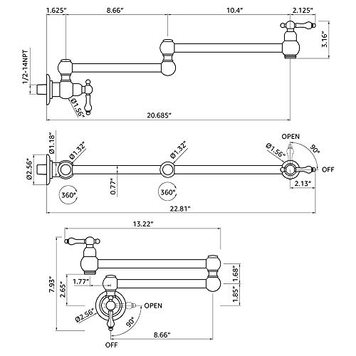 Homelody Kitchen Pot Filler Faucet Wall Mounted Folding Sink Faucet Stretchable Double Joint Swing Arm Faucet Copper 2 Handles Single Hole Faucet Chrome Commercial Faucet #TOP3