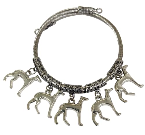 Image of Touchstone New Indian Bollywood Handcrafted Filigree Italian Greyhound Charms Elegant Designer Jewelry Openable Bracelet in Oxidized Silver Tone for Women