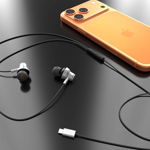 Image of Kratos Tune V6 C Type Earphones Wired, Deep Bass Drivers Earphone, Inline Control Type c Headphones with Mic, Comfort Fit Type c Earphone with Volume Control,Metallic C pin Earphones (Grey)