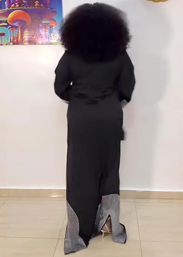 Image of Famnbro Womens Plus Size Maxi Dress Rhinestone Long Sleeve Loose Side Slit Casual African Dresses