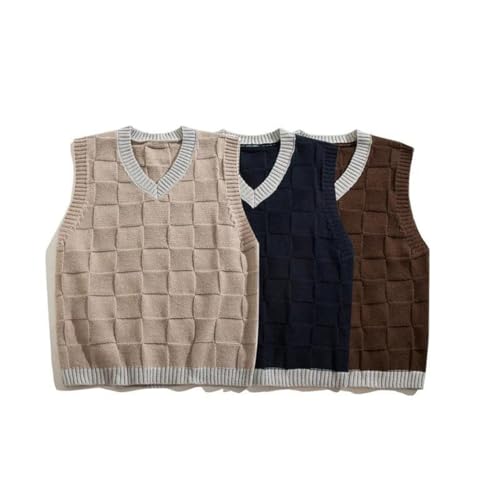 Men’S Japanese Argyle Knitted Sweater Vest Y2K Style Loose Fit Plaid V-Neck Sleeveless Pullover Tank Top2