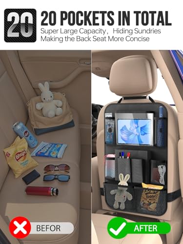 Image of New Fi Backseat Car Organizer(20 Storage Pockets),Come with Free 1 Seat Net and 2 Headrest Hook, Touch Screen Tablet Holder, Divider for Driving Safely Children & Pets, Car Organizer (black)