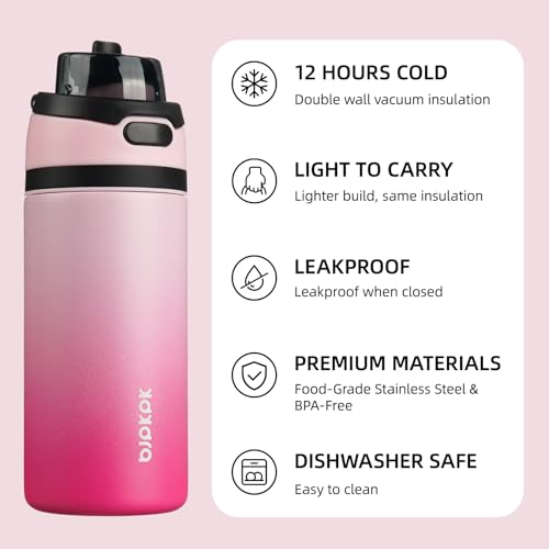 Image of BJPKPK 17oz Insulated Water Bottle with Straw Lid & Handle, Stainless Steel | Leak-Proof 2-in-1 Straw & Spout Lid, BPA-Free Vacuum Insulated Bottle Fits Cup Holders for Gym, Office, Travel & Outdoor
