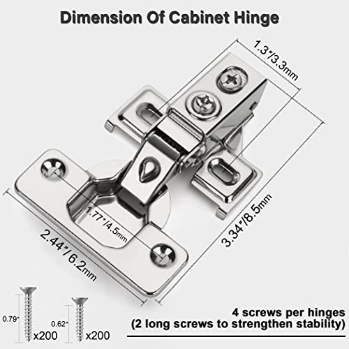 50 Pack Cabinet Hinges, Soft Close Hinges For 1/2" Overlay Kitchen Cabinet Door Hinges, 105 Degree Opening Angle, Stainless Concealed Cupboard Hinges With Screws, Positioning Pencil And Manual #TOP2