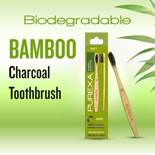 Image of Bamboo Toothbrush Activated Charcoal BPA-Free Soft Bristles Natural Eco-Friendly Biodegradable Wooden Toothbrush for Adults & Kids (Pack of 3)