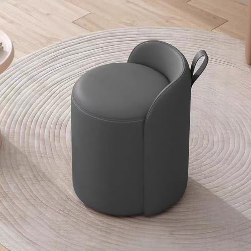 Taburete de tocador, reposapiés giratorio con respaldo bajo, otomana redonda con asiento acolchado suave, silla lateral giratoria de 360°, taburete de maquillaje para dormitorio, sala de estar, gris