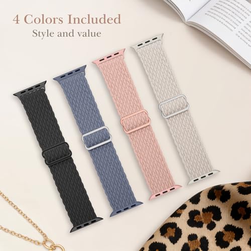 Image of Delidigi Stretchy Bands Compatible for Apple Watch Band Women 40mm 38mm 41mm 42mm 44mm 45mm 46mm 49mm, Nylon Braided Straps for iWatch Series 11 10 9 8 7 6 SE 5 4 3 Ultra 3 2 1