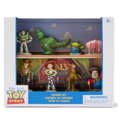 Disney Store Official Toy Story Figure Set - 8 Fully Sculpted Disney Figures Including Buzz Lightyear, Woody, Jessie & More in Double-Tiered Box with Scenic Backgrounds