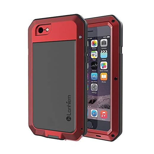 Lanhiem iPhone 6 / 6s Case, Heavy Duty Shockproof [Tough Armour] Metal Case with Built-in Screen Protector, 360 Full Body Protective Cover for iPhone 6 6s, Dust Proof Design -Red