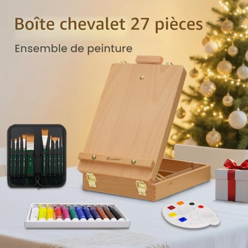 Fournitures Artistiques 27 Pièces Set avec Chevalet de Table - 12 Peintures Acryliques, 10 Pinceaux, 3 Panneaux de Toile, 1 Palette - Kit pour Artistes, Enfants, Débutants – vue 6