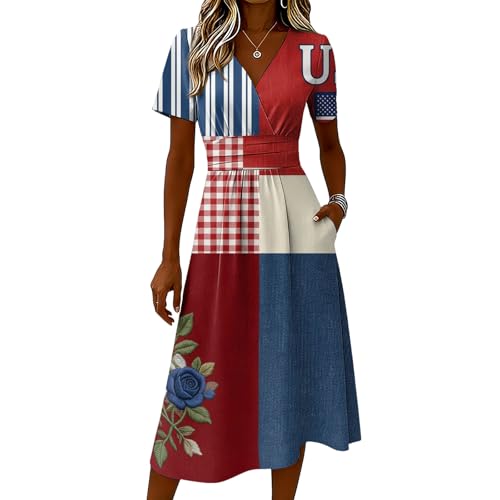 Robe col V fluide manches courtes imprimé fleuri rayé