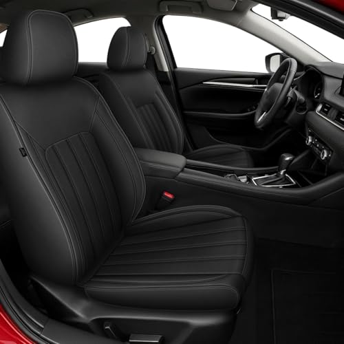 JIAMAOXIN Capas de assento de ajuste personalizado para Mazda 6 2014-2024 conjunto completo de 5 assentos - almofada de assento impermeável de couro perfurado respirável com airbag compatível (preto