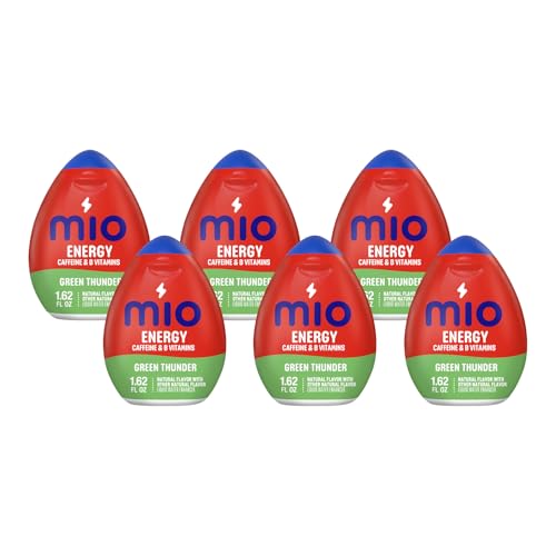MiO Energy Liquid Water Enhancer for Caffeine, Vitamins and Sugar Free Hydration Drink Mixing, Naturally Flavored Water Drops, Green Thunder, 1.62 Fluid Ounce (Pack of 6)
