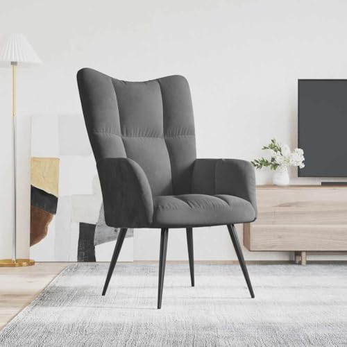 Modern Velvet Accent Chair, Grey Lounge for Living Room Bedroom, Soft Plush Recliner with Sturdy Steel Frame, Comfortable Reading Chair and Relaxation Seat, Easy Assembly, Supports 110kg