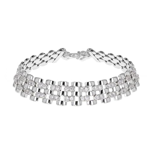 Image of Tuscany Silver Women's Sterling Silver Rhodium Plated Cubic Zirconia Panther Bracelet of 19cm/7.5"