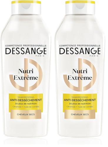 DESSANGE - Shampoing Nutri-Extrême - Formule Enrichie En Céramide & Huile De Camélia - Anti-Dessèchement - Nourrit, Protège & Adoucit - Cheveux Secs - 280ml (Lot de 2)