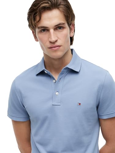 Image of Tommy Hilfiger Men's Short Sleeve Polo Shirts in Slim Fit with Stretch and Organic Pique Cotton