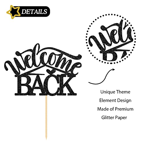 Halodete Welcome Back Cake Topper, Family Party Cake Decor, Welcome Theme, New House, Return Retirement Party Decorations - Black Glitter #TOP2