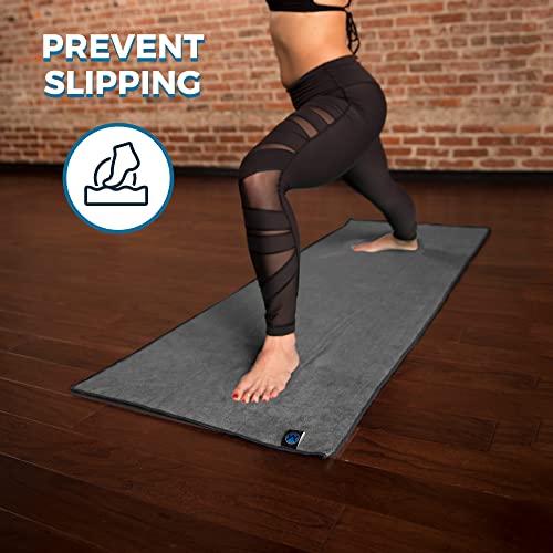 Youphoria Yoga Towel Microfiber Non Slip Yoga Mat Towel 24 X 72, Gray Towel/Black Stitching #TOP3