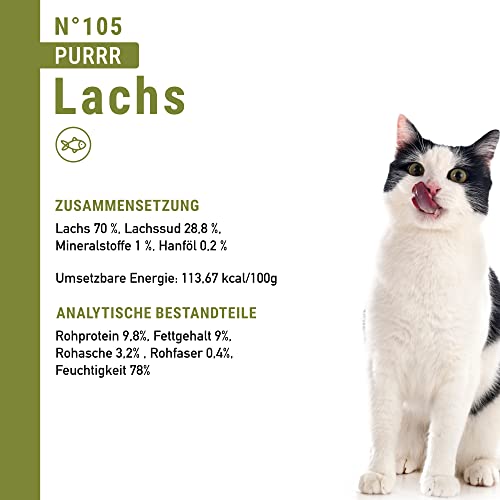 catz finefood Purrrr Lachs Monoprotein Katzenfutter nass N° 105, für ernährungssensible Katzen, 16 x 80 g
