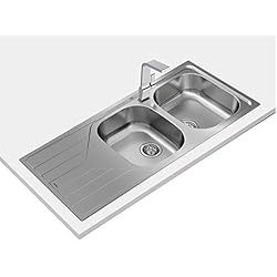 Fregadero Teka 80X51 Teka Universe - Fregadero Reversible Encastrado, 2 Cubetas y Escurridor, para Mueble de 80cm, Cubeta de Acero Inoxidable, Fácil Instalación, Diseño Moderno, Color Acero Inoxidable