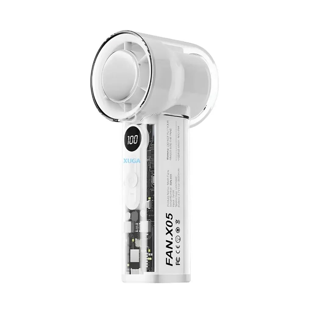 Xuga RIZZ X05-W Handheld Portable Fan | 6000mAh Rechargeable Battery, 100 Adjustable Wind Speeds, 6-Blade Design, Quiet USB-C, Travel, Office, Outdoors-image-6