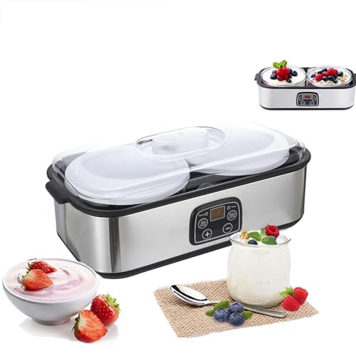 Yogurt Maker - Máquina automática para hacer yogur con 2 tarros de vidrio y control de tiempo de temperatura ajustable, para yogur probiótico casero, nato, fermentación