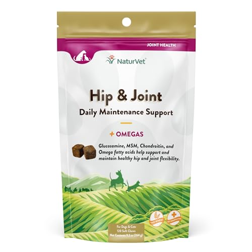 NaturVet Hip & Joint Soft Chews Plus Omegas for Dogs and Cats, 120 ct Soft Chews, Made in USA