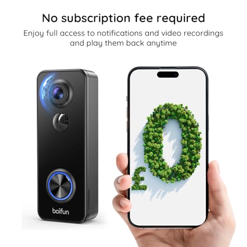 BOIFUN 2K Video Doorbell Camera Wireless No Monthly Fee, Wide Angle Head-To-Toe View, Easy to Install, PIR Motion Detection, 2 Way Audio, SD Card & Cloud, Night Vision, 2.4GHz, Alexa