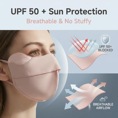 lulupila UV-Schutz Gesichtsmaske, UPF50+, Atmungsaktiv, Waschbar, für Sport und Outdoor-Aktivitäten,Outdoor Sport Maske (Rosa)