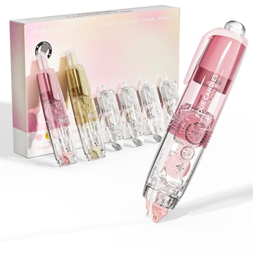 Four Candies 修正テープ 詰め替え式 6ｍｍ かわいい ペン型 本体2個＋4個の追加詰め替え 使いやすい ミニサイズ おしゃれ プチギフト 女の子 男の子 小学生 学校やオフィス用品に最適（ピンク＆イエロー）