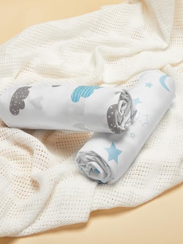 Image of TILLYOU Baby Crib Sheets for Boys Girls, Super Soft Toddler Bed Sheets, 2 Pack Sheets for Standard Crib Mattress 28x52in, Blue Clouds and Stars