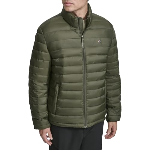 Image of Champion mens Lightweight Packable Puffer Jacket, Forest Night, XL