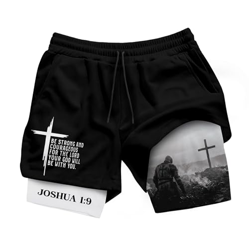 GritSon Joshua 1:9 Christian Shorts for Men, Mens Shorts with