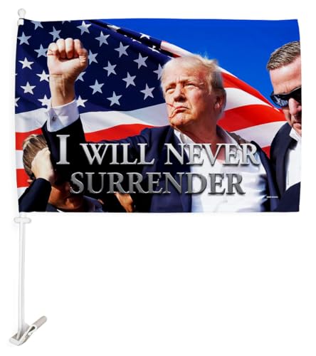Trump Rally Never Surrender Car Flag Bandera Para Carros Window Clip Pole Mount Kit Election 2024 President 47 Poster Auto Decor Accessories MAGA Sign Outdoor Decorations Republican Gift Made In USA