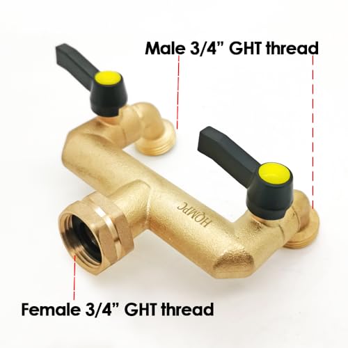 HQMPC Garden Hose 2 Way Valve Hose Splitter Brass Hose Splitter with Solid Brass Handle Water Garden Hose Adapter 2 Way Valve 3/4\" GHT Thread New Model