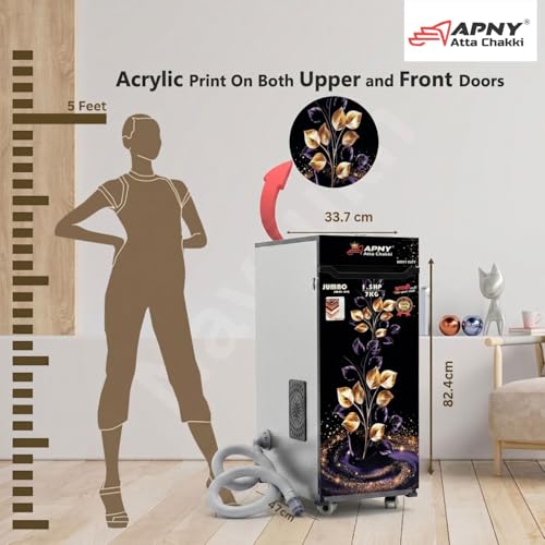 Image of Atta Chakki for Home | Domestic Flour Mill | 1HP Motor | Wheat, Rice & Millet Grinding | Multi Grain Grinding | Low Noise Heavy Duty Motor | 10 Kg /Hr Capacity | Fully Automatic (JAC02)