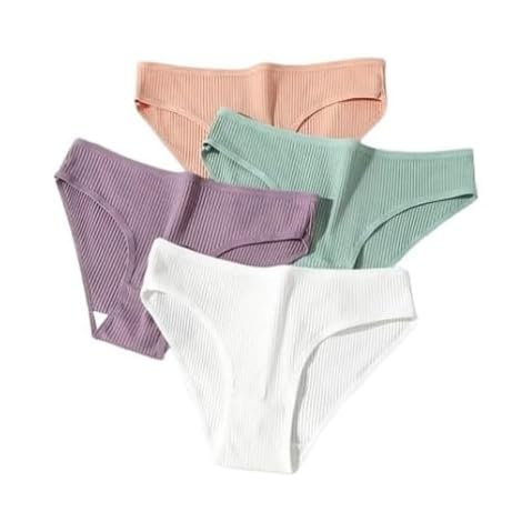 ganbatte Women's Briefs 4 Piece Solid Panty Set Ribbed Knit Breathable | Lining Panty Underwear Panties-picture-26