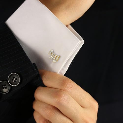 Mancuernillas para hombre con cristal y acabado dorado miniatura 4